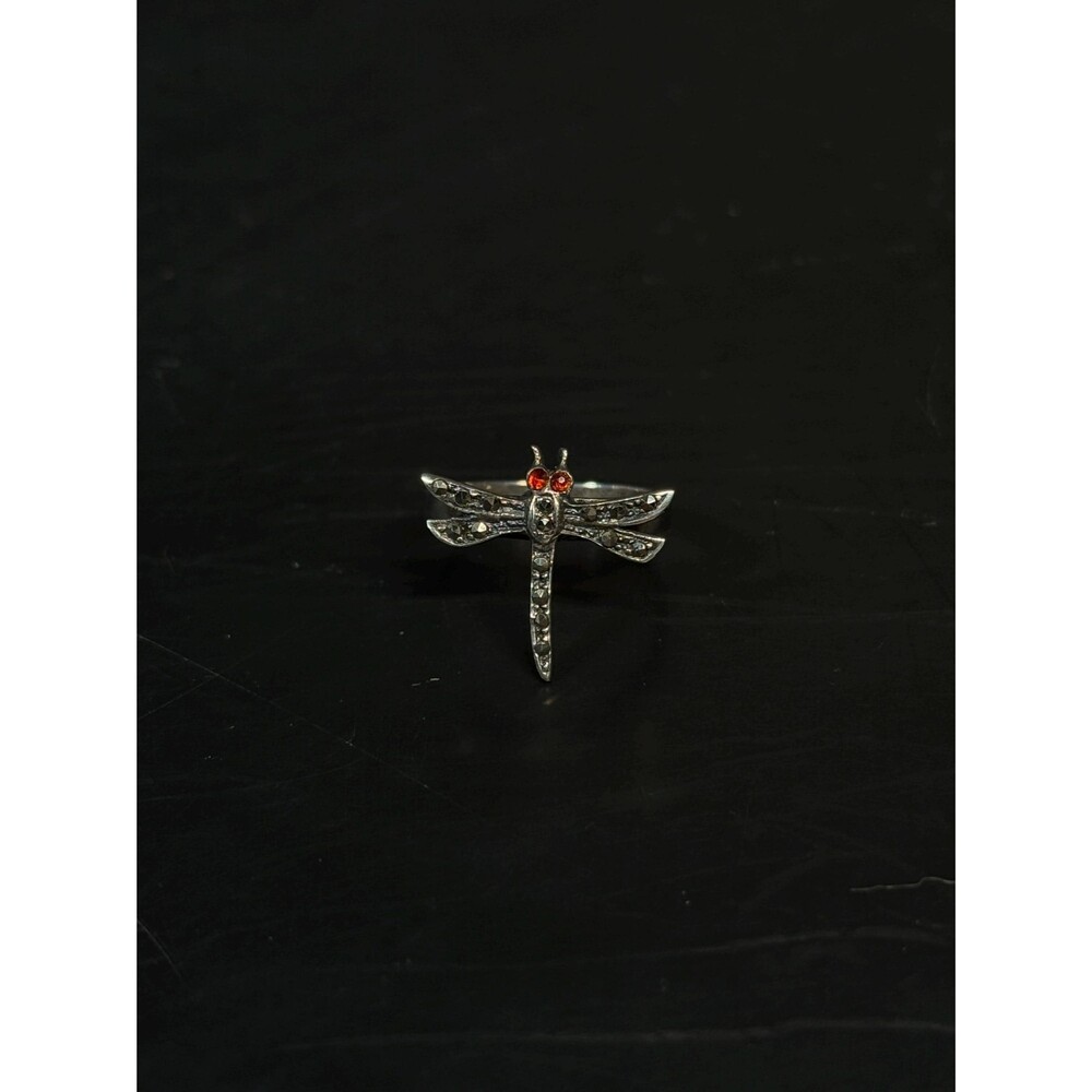 Sterling Silver Garnet Marcasite Dragonfly Ring Size 6.75 - Picture 1 of 13